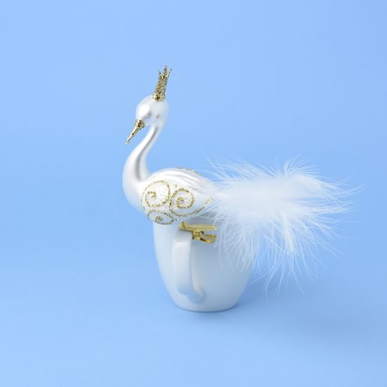 Christmas glass decoration Swan 11 cm - white, Czech hand made