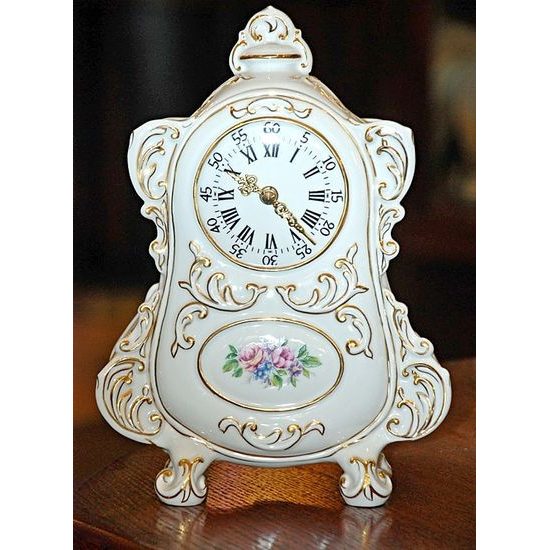 Clock Baroko 15 x 8 x 25 cm, White plus Print plus Gold, Clocks