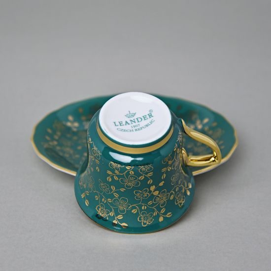 Šálek 80 ml a podšálek mokka Windsor, Tmavě zelená, Leander 1907 Loučky
