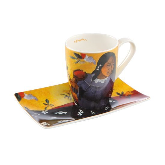 Cup 400 ml and saucer 19,5 x 13,5 cm Woman with Mango, fien bone china, P. Gauguin, Goebel