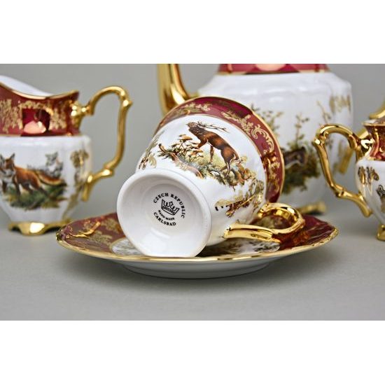 Coffee set for 6 pers., hunting decor + ruby red, Carlsbad