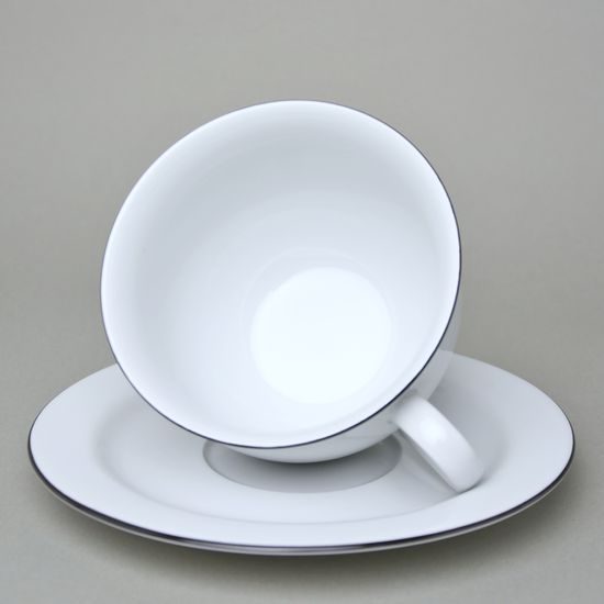 Olga: Šálek 400 ml snídaňový a podšálek 19 cm s černou linkou, Český porcelán a.s.