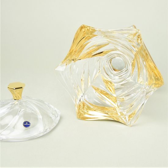 Mísa na noze s víkem (dóza) Flames 24 cm zlacená, RoyalCrystal