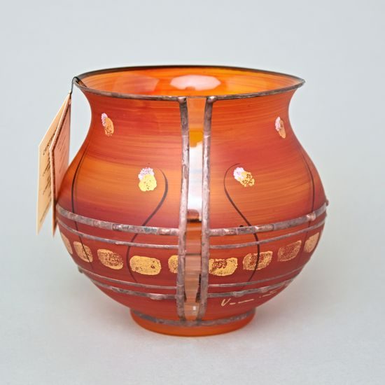 Studio Miracle: Vase red-orange, 11,5 cm, Hand-decorated by Vlasta Voborníková