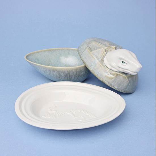 Originální dětská jídelní souprava DINO SET - JEDNOBAREVNÝ (náhodný výběr dekoru), porcelán Goldfinger