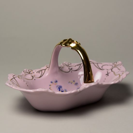 Košík 18 cm, Adélka, Růžový porcelán z Chodova