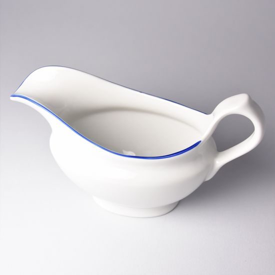 Omáčník oválný bez podstavce s uchem 0,30 l, Bílý porcelán + modrá linka, Český porcelán a.s.