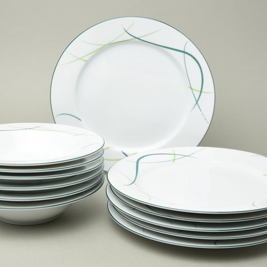 Plate set 12 pcs., Thun 1794, karlovarský porcelán, OPÁL grass
