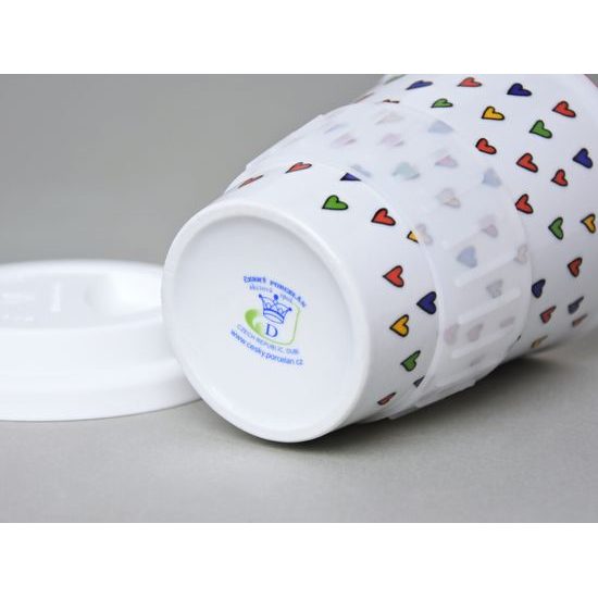Pohárek To Go 310 ml na kávu se silikonovým víčkem, srdíčka, Český porcelán a.s.