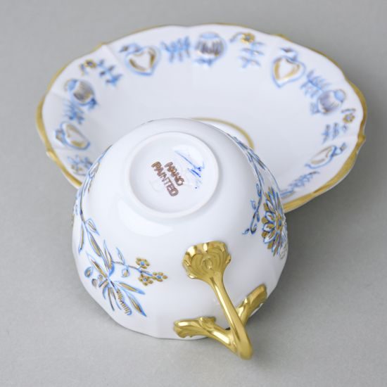 Elegance: Cup 0,21 l + saucer 16 cm, Gold + Blue, Hand-decorated by Vilém Janoušek, Český porcelán a.s