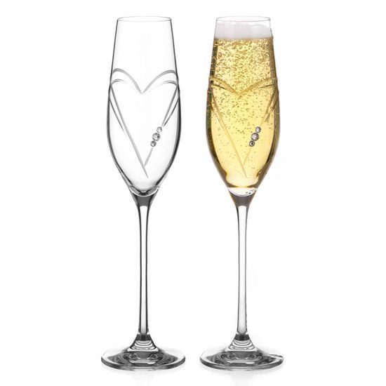 Hearts Champagne Flutes – set of 2 glasses 210 ml, Swarovski Crystals