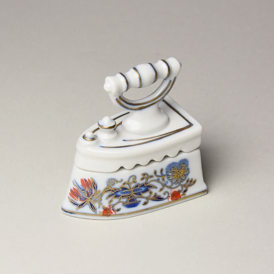 Iron mini 6,5 cm, Original Blue Onion Pattern + gold + ruby red