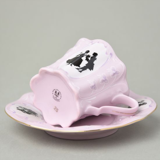 Šálek 100 ml a podšálek mocca 13 cm + dezertní talíř, Olga 418, Růžový porcelán z Chodova