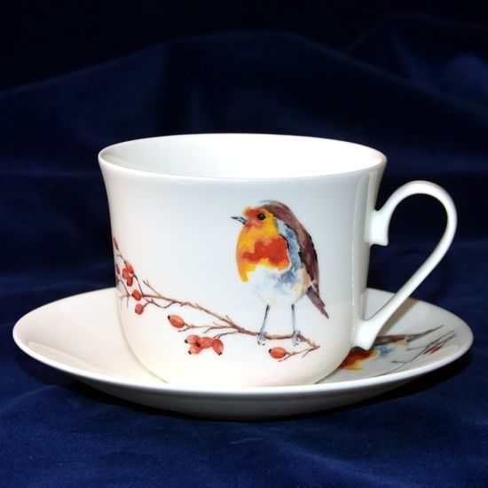 Robin: Cup 420 ml plus saucer breakfast Robin, Roy Kirkham fine bone china