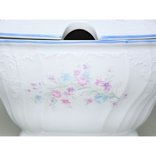 Soup tureen 2,5 l, Thun 1794 Carlsbad porcelain, BERNADOTTE blue-pink flowers