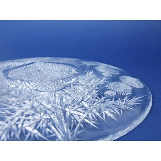 Crystal Hand Cut Plate / Platter - Thistle decor, 355 mm, Crystal Bohemia Poděbrady