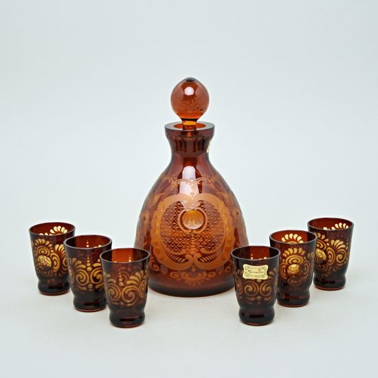 Egermann: Liqueur set Amber, Yellow Stain, 7 piece