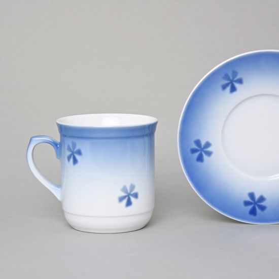 Mug Dan with saucer 0,27 l / 15 cm, Thun 1794 Carlsbad porcelain, BLUE CHERRY