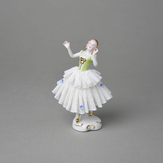 Tanečnice s krajkou (zelená - poškozená), Kurt Steiner, 12 x 8 x 6 cm, Porcelánové figurky Unterwissbacher