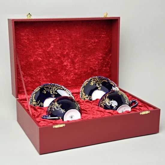 Souprava Šálek 200 ml a podšálek čajový, 2ks. Opera kobaltová modř + zlato, Dárkové balení, Český porcelán a.s. (Royal Dux Bohemia)