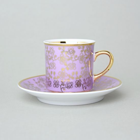 Šálek 100 ml mocca a podšálek 11,5 cm Sabina, vnitřní zlacení, lila, Leander Loučky