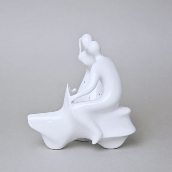 Milenci na skútru 14,5 x 12,5 x 16,5 cm, Bílá + Zlato, Porcelánové figurky Duchcov