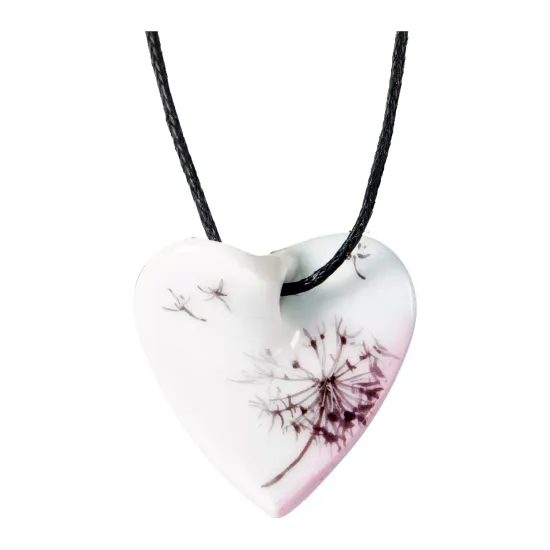 DANDELION, CURVED HEART necklace 2,5 x 2,5 cm, Meissen porcelain