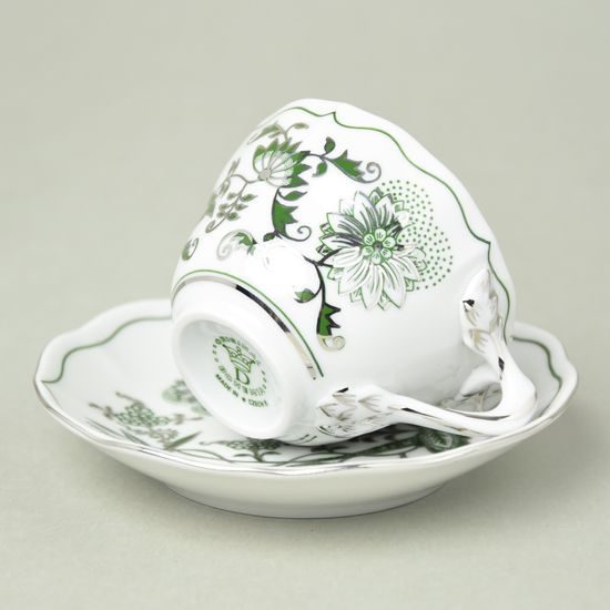 Cup and saucer A + A 0,08 l / 11 cm for mocca (espresso), Original Green Onion Pattern + platinum