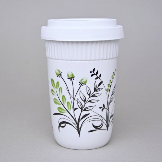 Šálek ToGo 300 ml, Zeleno - černé kvítí, Benedikt dvoustěnka