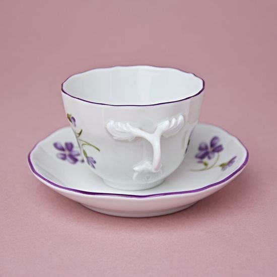 Šálek a podšálek A + A, 80 ml / 11 cm mokka (presso), fialky, Český porcelán a.s.