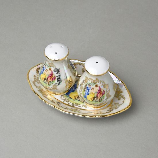 Slánka + pepřenka + podnůsek, Tři Grácie, porcelán QueensCrown