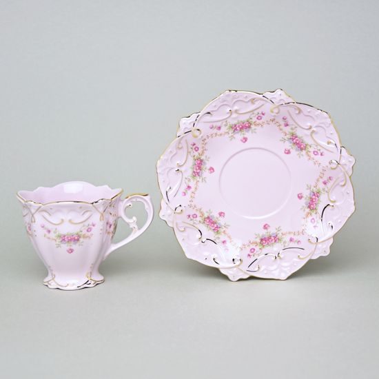Šálek 100 ml + podšálek 14 cm, Adélka dekor 163, Růžový porcelán z Chodova