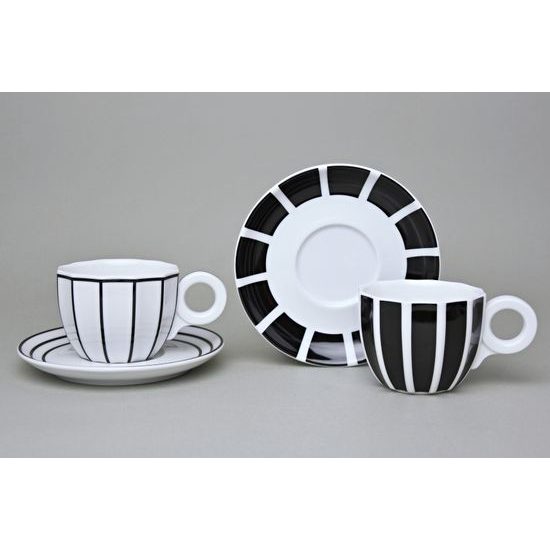 Cup and Saucer Šárka 160 ml, Black wide stripes, Goldfinger porcelain