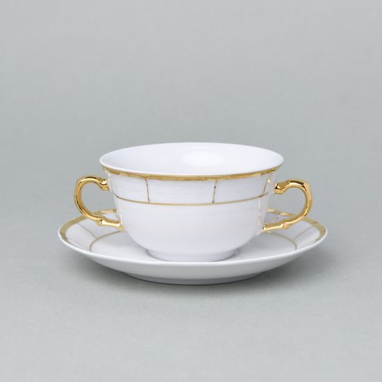 Natálie zlatá: Šálek 290 ml a podšálek 170 mm na polévku, Thun 1794, karlovarský porcelán