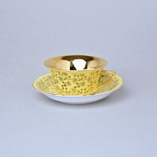 Cup 110 ml for tea + saucer 12,7 cm Windsor, Yellow + inside gold, Leander 1907 Loučky