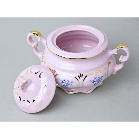 Cukřenka velká 330 ml, Sonáta, Dekor 9 pomněnky, Leander, růžový porcelán