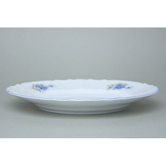 Dish round flat 32 cm, Thun 1794 Carlsbad porcelain, BERNADOTTE Forget-me-not-flower
