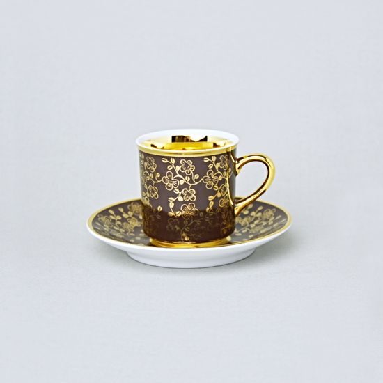 Cup 100 ml mocca + saucer 10,5 cm, inner gold, brown, Leander Loučky
