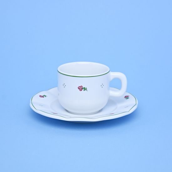 Cup 180 ml + sacuer 17 cm, Benedikt red flowers + green, G. Benedikt 1882