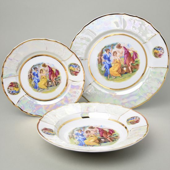 The Three Graces: Plate set for 6 persons, Thun 1794 Carlsbad porcelain, BERNADOTTE