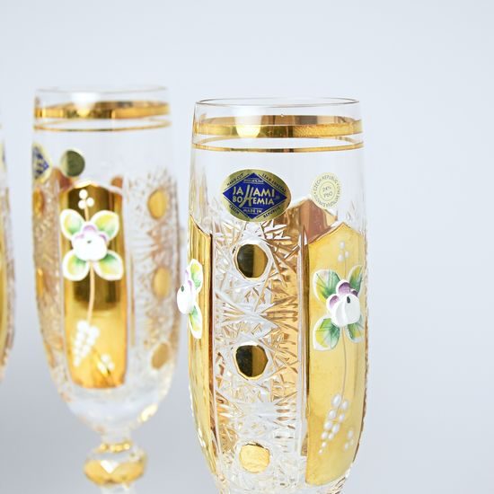 Křišťálové sklenice Mirell broušené flétna - set 6 ks, 180 ml, zlato + smalt, Jahami Bohemia
