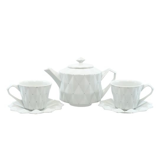 Tea / Coffee Set for 2 pers, Diamond White, Goldfinger Porcelain