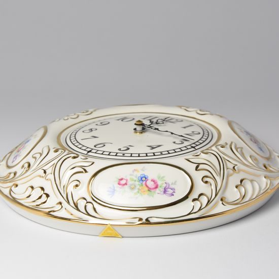 Nástěnné hodiny Baroko 24 x 24 x 4 cm, bílá + tisk + zlato, Hodiny