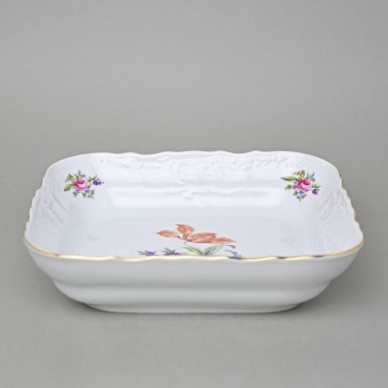 Bowl square 25 cm, Thun 1794 Carlsbad porcelain, BERNADOTTE Meissen Rose