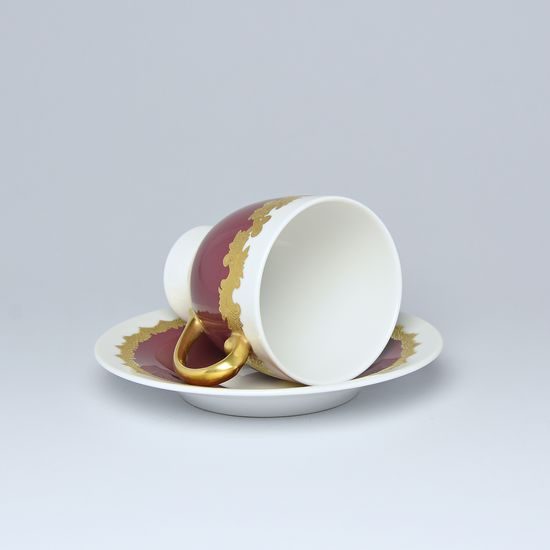 Cup and Saucer Luxurious - Purple + Gold, 210 ml, Gold Etching and Hand-painted, Haas a Czjzek Porcelain