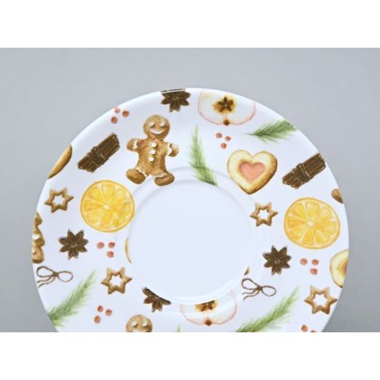 Podšálek 14 cm, vánoční perníček a pomeranč, G. Benedikt 1882