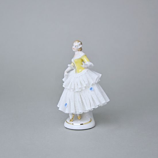 Tanečnice s krajkou (žlutá) 8 x 6 x 12 cm, Kurt Steiner, Porcelánové figurky Unterweissbacher