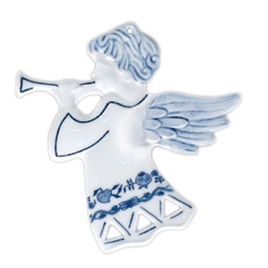 Christmas decoration - Angel with trumpet 8,8 x 9,4 cm perforated, Original Blue Onion Pattern