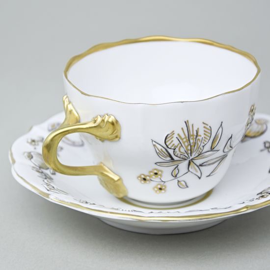 Elegance: Cup 0,21 l + saucer 16 cm, Gold + black, Hand-decorated by Vilém Janoušek, Český porcelán a.s