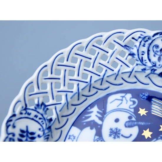 Vánoční / výroční talíř 2000 závěsný 18 cm, prolamovaný, Cibulák, originální z Dubí